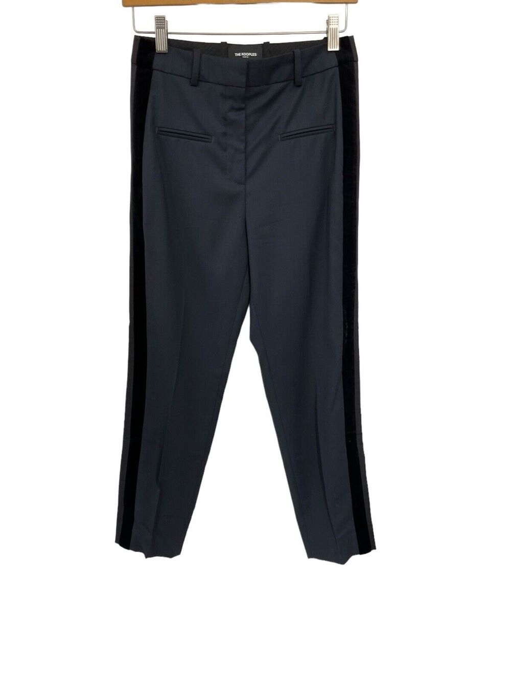 The Kooples Pants Black Velvet Grosgrain Ribbon Stripe Navy Blue Size 34 US 2